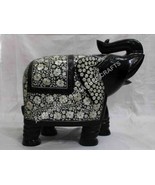 16&quot; Black Marble Elephant Statue Mother of Pearl Inlay Precious Stone Gi... - £2,313.92 GBP