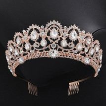  Delicate Shining Rose Gold Crystal Tiaras Crowns Diadem Hair Combs Bride Bridal - £20.17 GBP