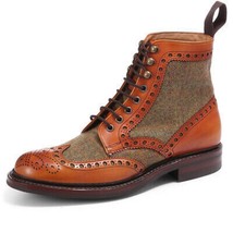 Handmade Leather Combat Boots Formal Wingtip Men Brogue Style Brown Bike... - $179.99