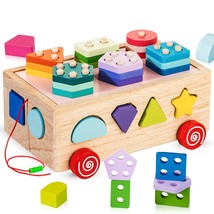 Shape Sorter Learning Toys For Toddlers 18M+, Wooden Stacking Blocks Montessori  - £31.44 GBP