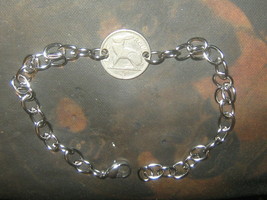 Vintage Antique Stainless Steel Irish Rabbit Link Silver Coin Charm Bracelet - £10.27 GBP