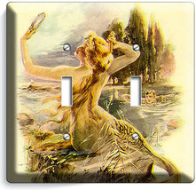 Mermaid Grooming Hair By The River Light Switch 2 Gang Plate Bathroom Room Decor - £11.04 GBP