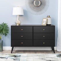 Prepac Milo Mid-Century 6 Drawer Dresser For Bedroom, 16&quot; D X 52.50&quot; W X, Black - £223.82 GBP