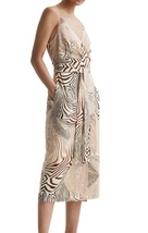 Reiss Women&#39;s Rosie Animal Print Linen Blend Midi Dress Lined Pockets 6 ... - $107.51