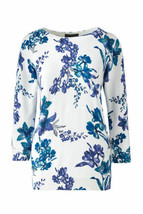 Lands End Women&#39;s 3/4 Sleeve Supima Crew Print Sweater Spring Blue Flora... - $29.99