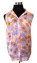 H &amp; M Blouse Womens Size 14 Multicolor Floral Sleeveless Button Front Semi Sheer - £11.65 GBP