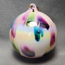 Hand Blown Art Glass Iridescent Multicolor Brush Stroke Christmas Ornament 3&quot; - £17.80 GBP