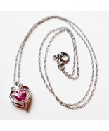 Cute Sterling Silver Pink Sapphire Heart Necklace Dainty Style Thin 18 i... - £34.83 GBP