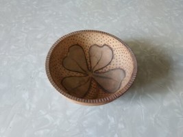 Antique Hand Turned Made Wood Bowl Primitive Trinket 4 Leaf Clover Signed  - £7.41 GBP