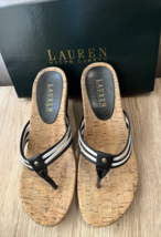 Ralph Lauren Black/White Flip Flop Wedge Thong Cork Bed Womens Sz 8M - £21.36 GBP