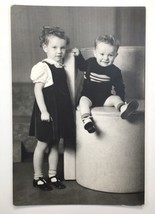 Vintage Portrait Photo of Adorable Brother and Sister Child Toddler B&amp;W 4&quot;x6&quot; - £7.99 GBP