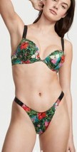 Victoria Secret 34B M Bombshell Push Up Bikini Top Set Shine Strap Palm Tropical - £63.10 GBP
