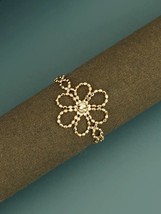 18ct Solid Gold Adjustable Beaded Flower Chain Ring - One Size, stackable, Au750 - £111.73 GBP