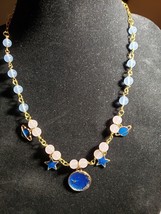 21 In Hand Beaded Necklace Blue & Light Pink With Astrology Charms stars planets - $20.56
