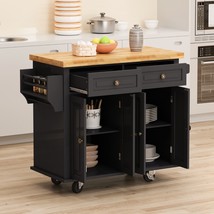 Kitchen Island Cart with Two Storage Cabinets and Two Locking Wheels - B... - £177.58 GBP