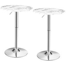 Costway 2PCS Adjustable Bar Table Round Pub Table Swivel w/Faux Marble Top White - £209.31 GBP