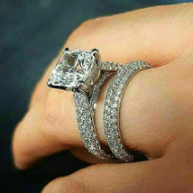 3.5Ct Cushion Cut Wedding Engagement Ring Set Wedding Band 14k White Gold Finish - £116.37 GBP