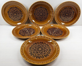 6 Coventry Castilian Dinner Plates Set Vintage Dark Brown Embossed Rim Dish Lot - £54.20 GBP