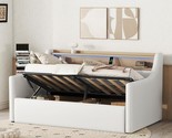 Twin Daybed With Lift Up Hydraulic System And Headboard, Pu Leather Day ... - $659.99