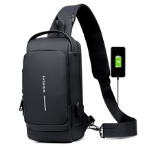 Fashion Shoulder Bag for Men Waterproof USB Man Crossbody Bag Anti-Theft Short T - £67.36 GBP