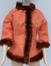 Vtg Barbie Winter Wow #1486 Jacket Coat Black white tag 1967-70 Orange Peach Fur - £10.82 GBP