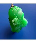 Earth mined Green Jadeite Jade semi translucent Pendant Lucky 18k Gold M... - $15,005.25