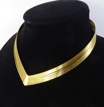 Vintage Gold Tone V Shape Multi Wire Strand Choker Collar Necklace - $37.62
