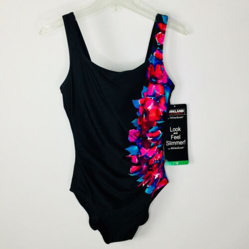 Kirkland by Miraclesuit Bright Side Swimsuit swim wear size 12 Black Floral  - $37.17