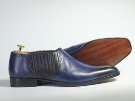 Handmade Men Blue Chelsea Style Leather Shoes, Men Designer Dress Moccas... - £115.92 GBP+