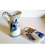 Vintage Delft Pottery Mini Pitcher Blue White Windmill Holland &amp; Miniatu... - $8.99