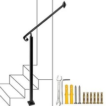 2-3 Step HandrailWall&amp;Floor Mounted Wrought Iron Handrails Stair Rail wi... - £106.79 GBP