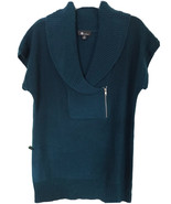 Pullover Sweater Long Tunic Knit Collared Cap Sleeve Teal AB Studio Size... - $18.81