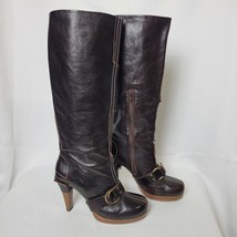 Women’s Brown Leather Heel Knee Boots By Harlot Size 7US Made In Portugal EU 38 - £85.44 GBP