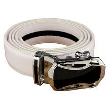 Men&#39;s White Leather One-Belt, Black &amp; Steel Buckle, Ratchet Mechanism Ti... - £13.05 GBP