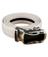 Men&#39;s White Leather One-Belt, Black &amp; Steel Buckle, Ratchet Mechanism Ti... - $23.03 CAD