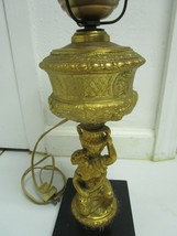 Brass Lamp Roman Woman Torch With Shade Marble Base 22&quot; - £174.94 GBP