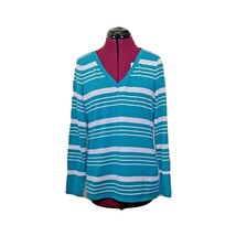 Mossimo Supply Co. Top Teal Gray Women Size XL V Neck  Long Sleeve Striped - £15.69 GBP