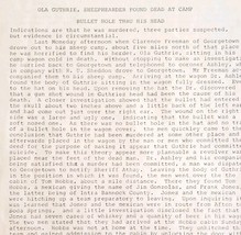 1912 Ola Guthrie Murder Georgetown Idaho Journalist Draft Local Crime DWJJ5 - €34,51 EUR
