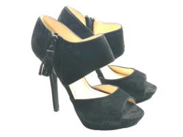 Anne Michelle Women&#39;s Size 5.5 M Black Suede 4.5&quot; Platform Heels Sandals... - £16.26 GBP