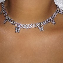 Neck Chain Silver Color Butterfly Choker Necklace Collar Punk Crystal Miami - £28.31 GBP