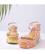 Psychedelic Dream Platform Sandals Women&#39;s 10 Orange &amp; Pink Strappy - $472.40 MXN