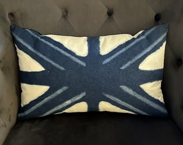 Custom Union Jack Lumbar Pillow 12x19 Hand Bleached Design Feather Filled - £25.88 GBP