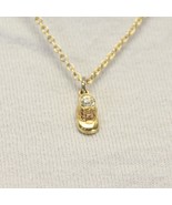 Baby Shoe Necklace w/ Diamond Accent Charm Gold Estate Sale Find - $78.39