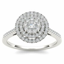 0.33Ct Round Diamond Double Frame Beautiful Engagement Ring 14K White Gold Over - £80.17 GBP