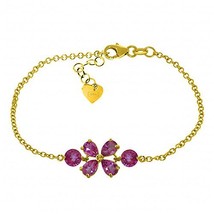 Galaxy Gold GG 14k Yellow Gold Floral Bracelet with Pink Topaz - £429.16 GBP