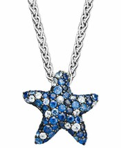1Ct Blue Sapphire White Diamond 14K White Gold FN Starfish Pendant Necklace 18&quot; - £75.63 GBP