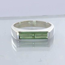 Green Tourmaline Rectangle Gem 925 Silver Size 8 Ring Solitaire Unisex Design 2 - £52.39 GBP