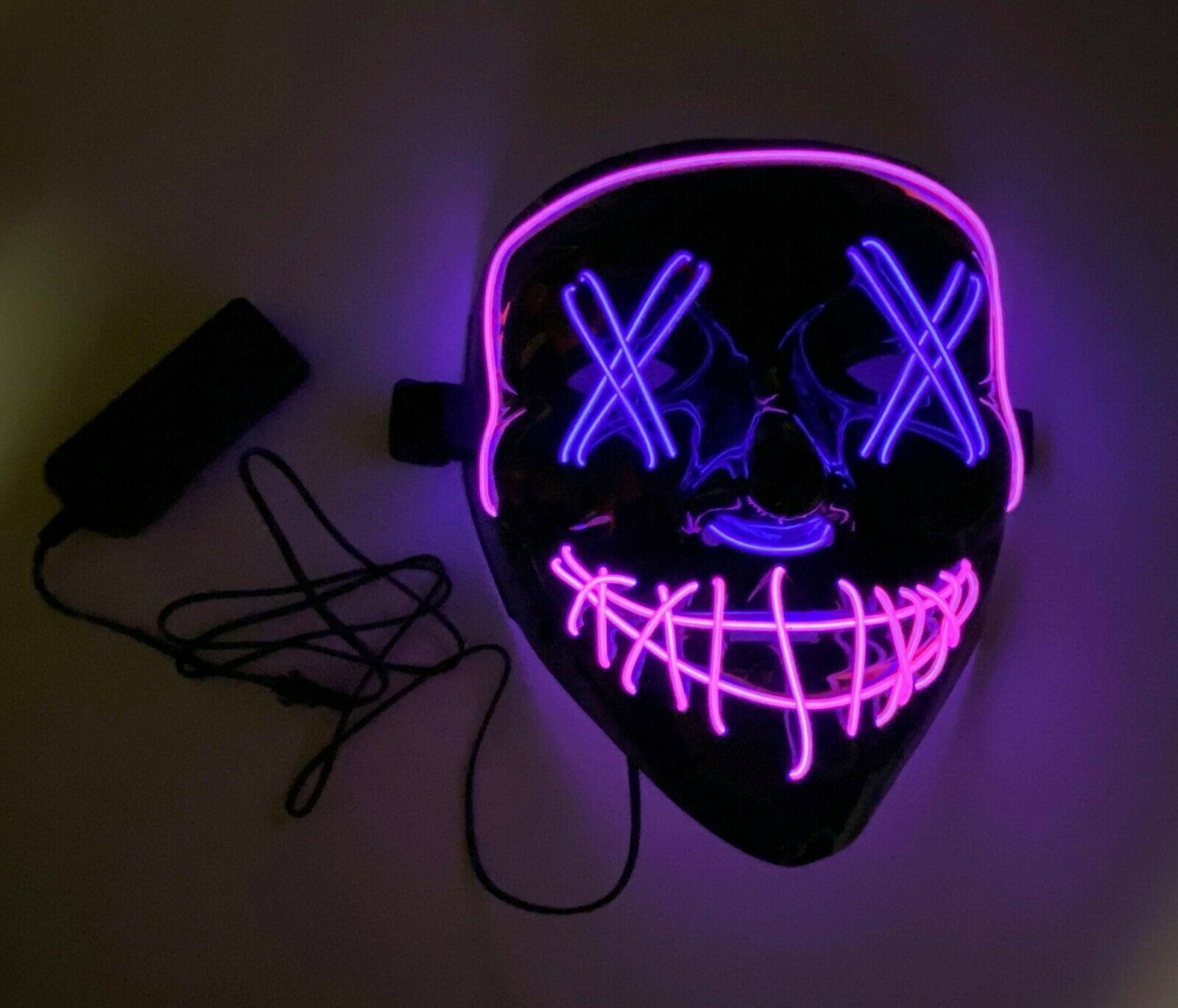 Light up Halloween Mask Purge EL Wire LED Glow Mask Pink Purple - $14.99