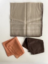 Large Tan Striped Handkerchief Small Brown &amp; Peach Vintage Set of 3 Squares - £8.72 GBP