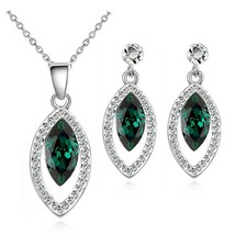 Horse Eye Full Rhinestones Crystal Jewelry Sets Silver Color Green Blue Woman Je - £17.45 GBP